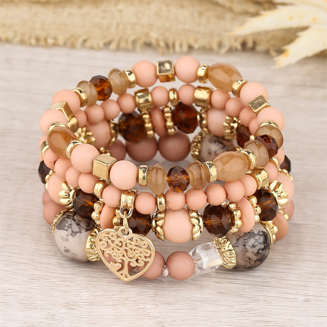 Bohemian Ethnic Style Crystal Peach Heart Beaded Bracelets