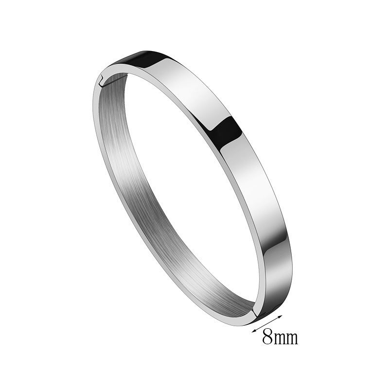 Women's & Men's Glossy Titanium Steel Couples Openings Stainless Simple Bracelets