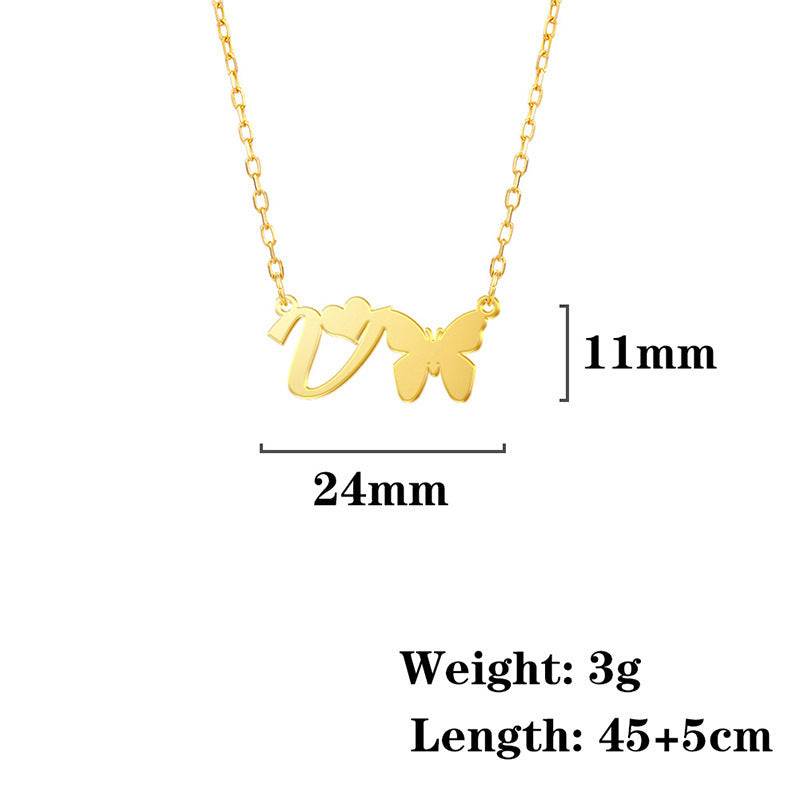Stainless Steel Butterfly Love Letter High-grade Clavicle Pendants