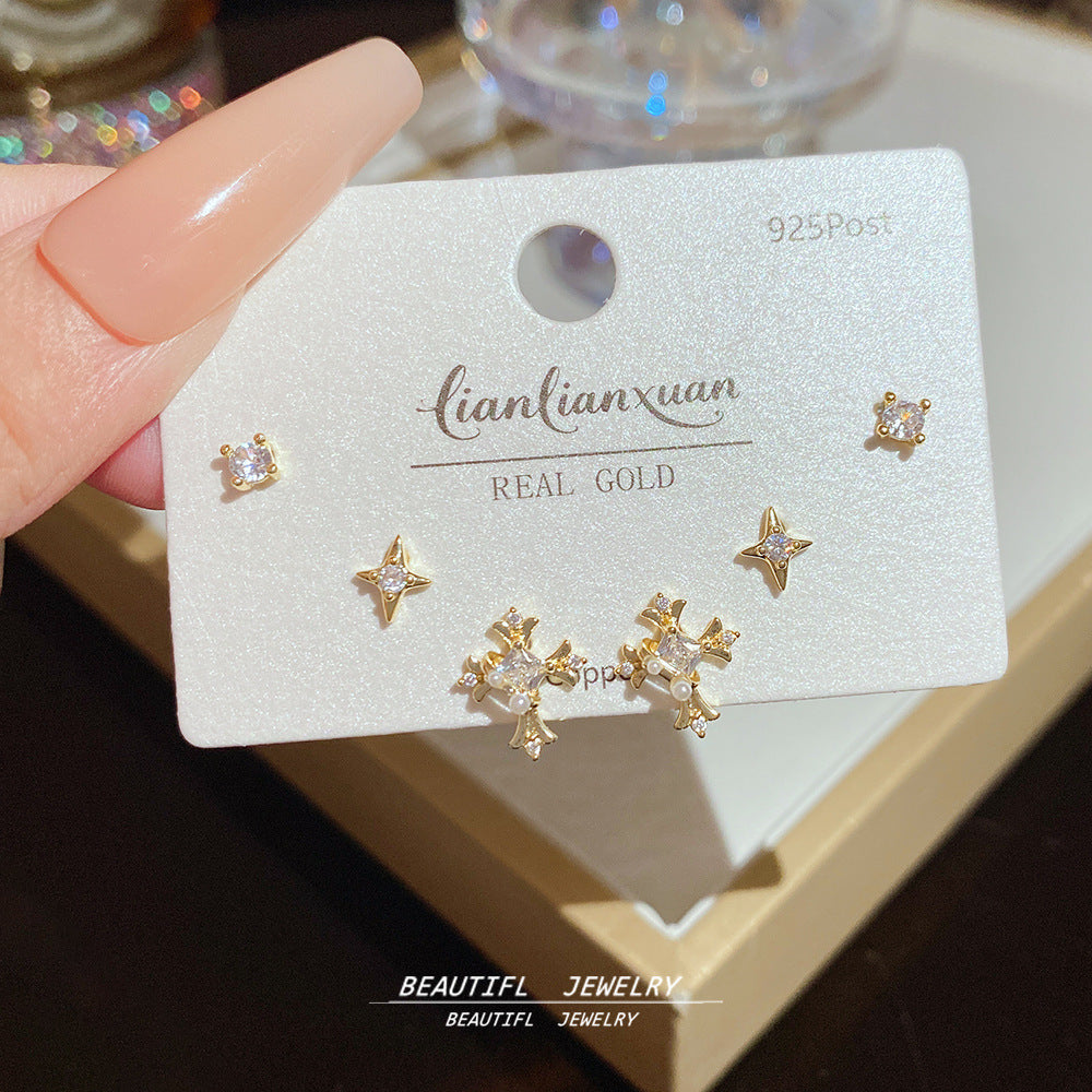 One Card Three Pairs Of Ear Sterling Sier Needle Rings