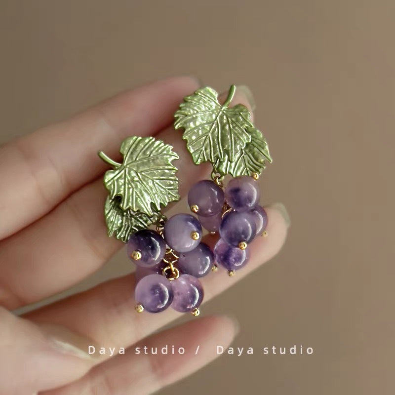 Women's Needle Fabric Purple Flower Tassel Light Luxury High-grade Temperament Fashionable Earrings