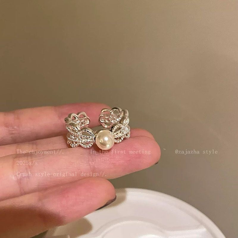 Korean Lace Pearl Zircon Design Switchable Index Ring