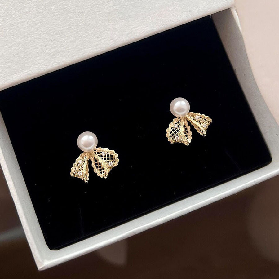 French Style Metal Lace Bow Pearl High-grade Exquisite Rings