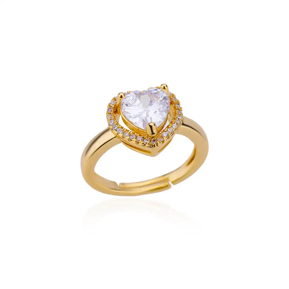 Women's Pink Loving Heart Zircon Gold-plated Starry Border Ring