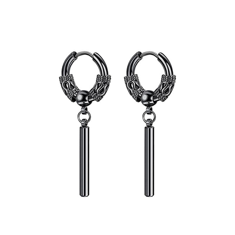Men's Dragon Pattern Pole Clip Totem Chain Trendy Unique Earrings