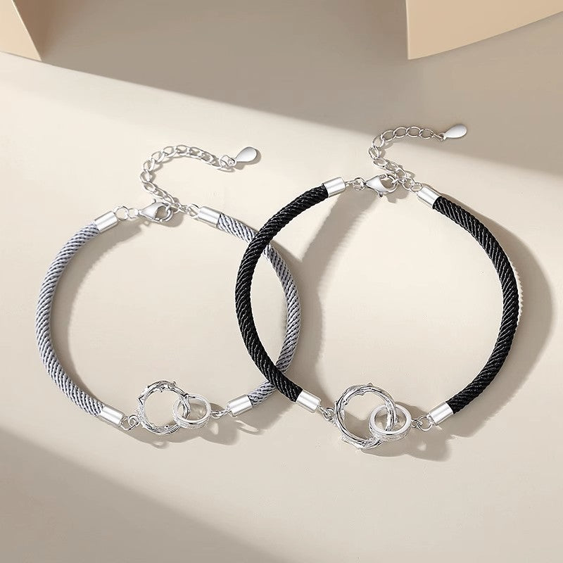 Women's & Men's Couple Plated Sterling Sier Pair Hand Woven Rope Commemorative Gift Bracelet