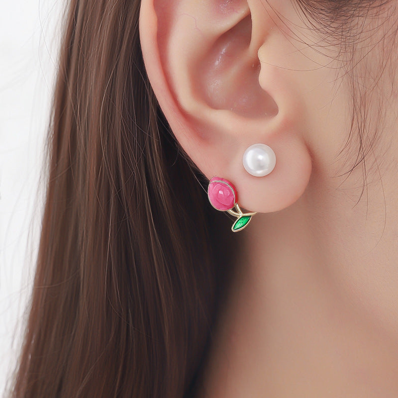 Classic Style Design Tulip Pearl Korean Earrings