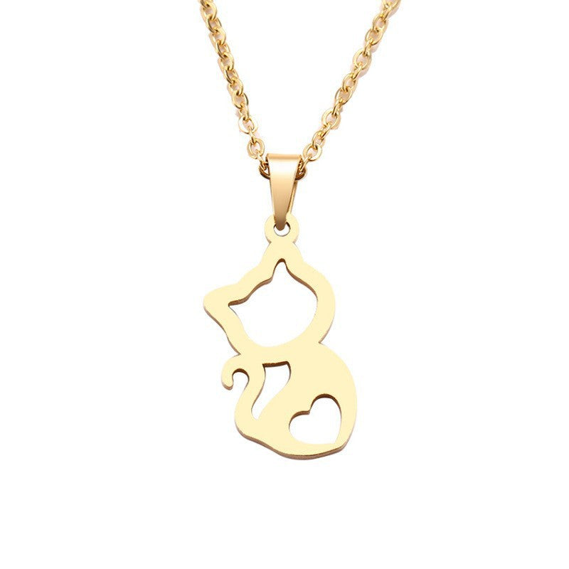 Women's Steel Cute Kitten Gold Sier Engagement Necklace
