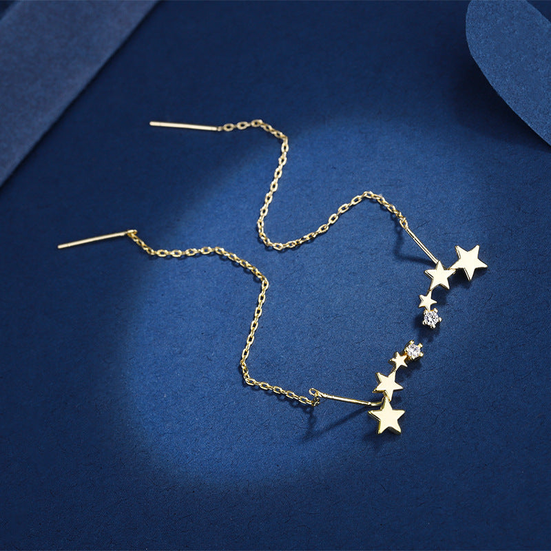 Women's Sier Star Tassel Elegant Long To Make Round Face Earrings