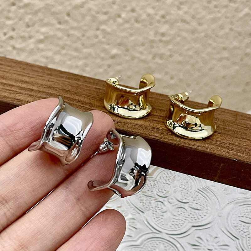 Women's Shaped Wide Surface Ear Sier Needle Irregular High-grade Metal Rings