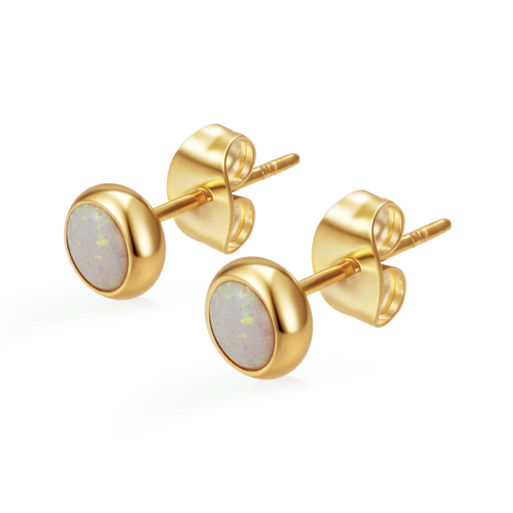 Women's Round Stainless Steel Zircon Trendy Versatile Real Gold Stud Earrings