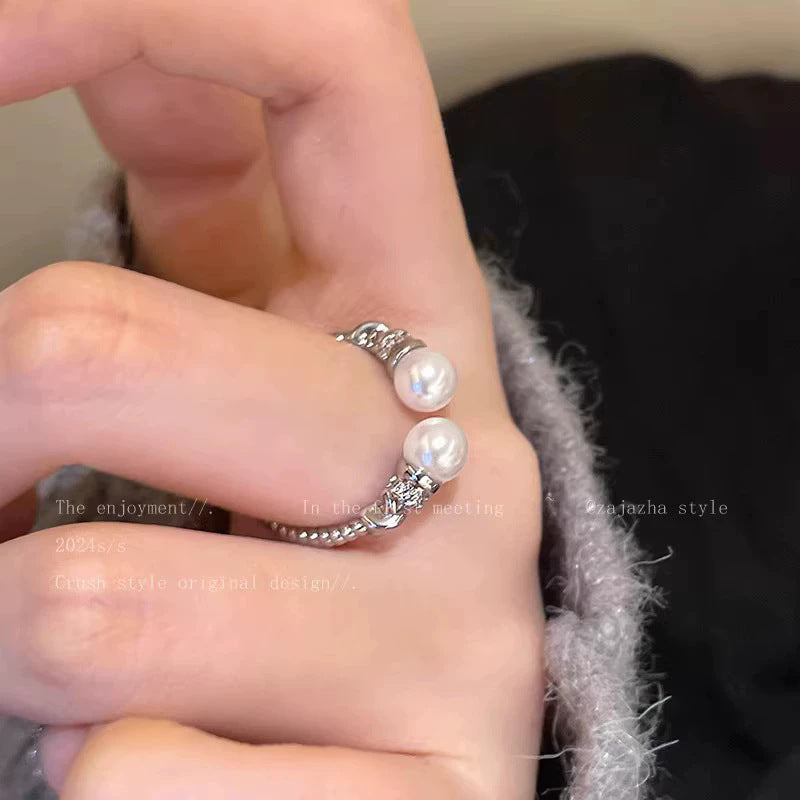 Pearl Zircon Butterfly Female Niche High-grade Light Luxury Couple Temperament Ring