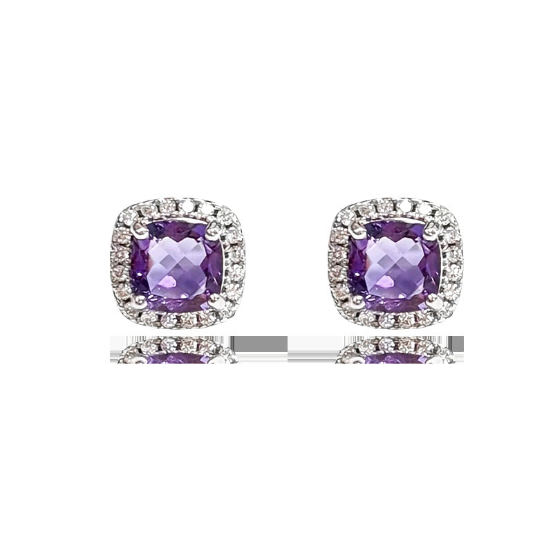 Women's Sterling Sier Needle Purple Cube Sugar High-grade Stud Earrings