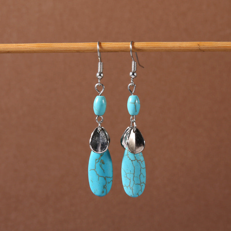 Tassel Turquoise Retro Minority Ethnic Style Graceful Personality Tibetan Earrings