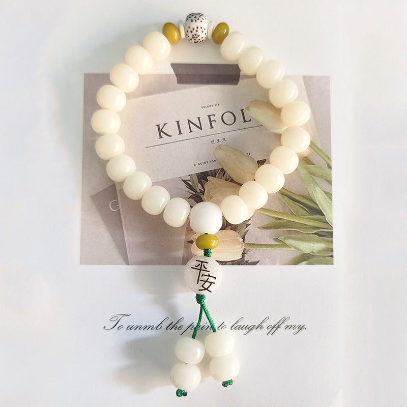 Women's & Men's Root White Jade Lotus Rosary Seed Scenic Bracelets