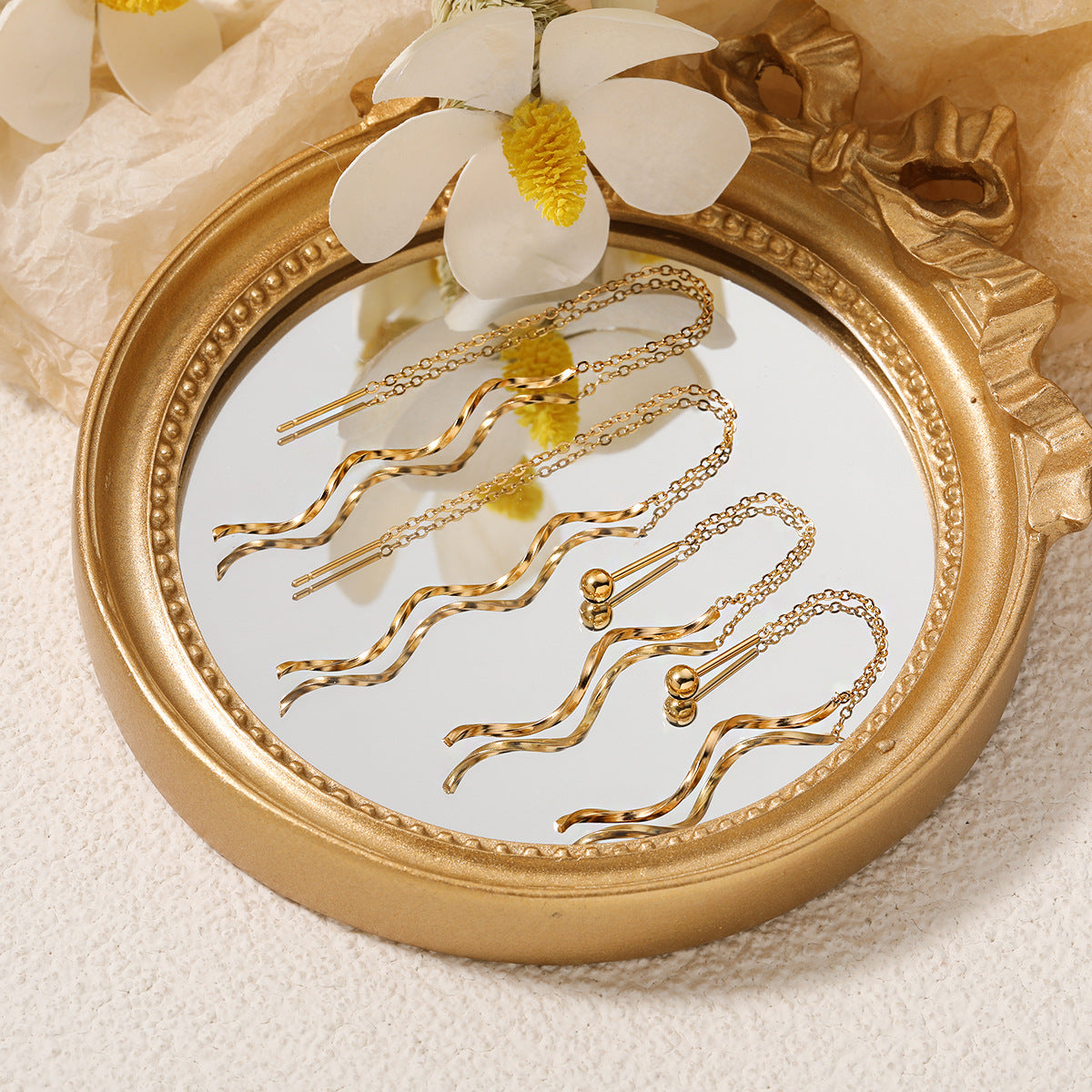 Simple Long Wave Twisted Fashion Unique Gold-plated Titanium Earrings