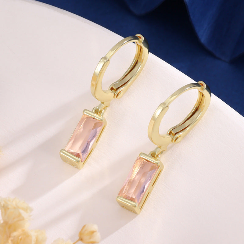 Design Colorful Zircon Ear Xi Birthstones Stud Earrings