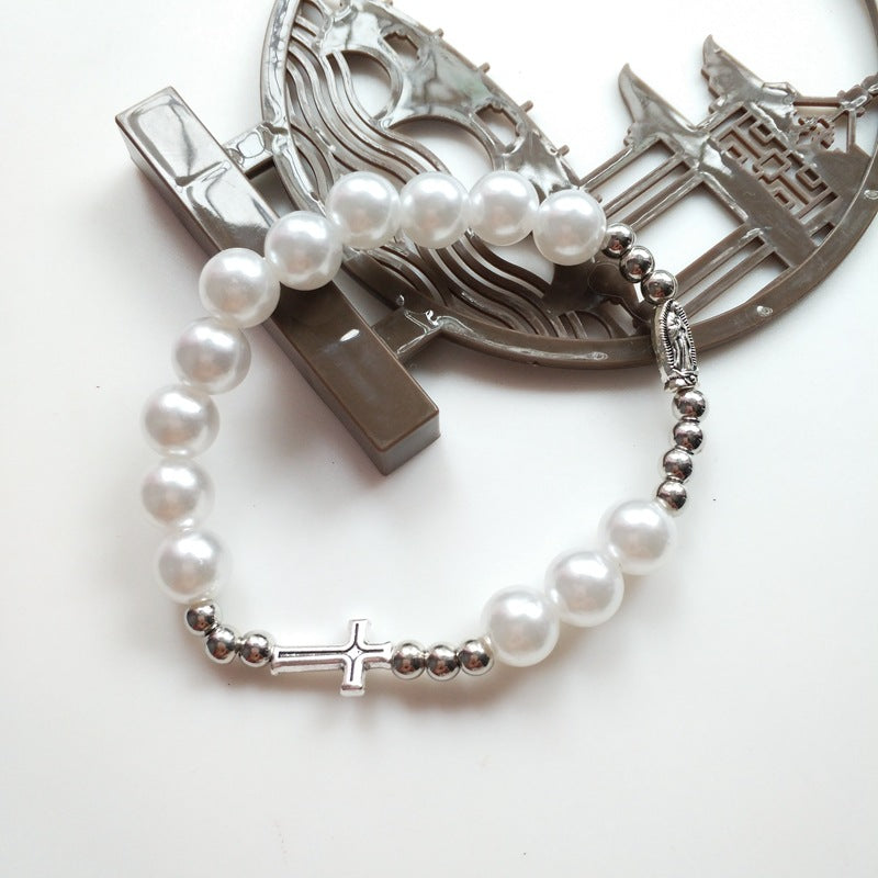 Innovative Vintage Cross Elastic Beaded Rosary Bracelets