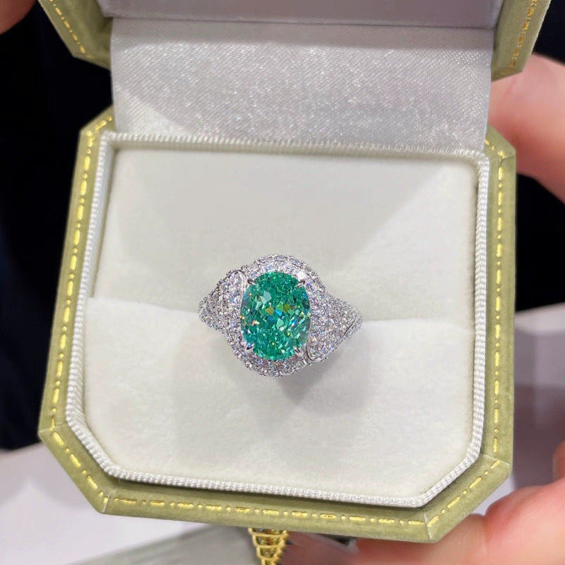 To Ice Flower Cut Artificial Synthetic Blue Green Tone Open-end Ring