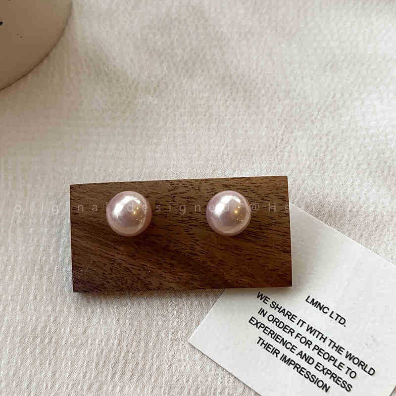 Women's Pink Pearl Sier Simple High Sense Earrings