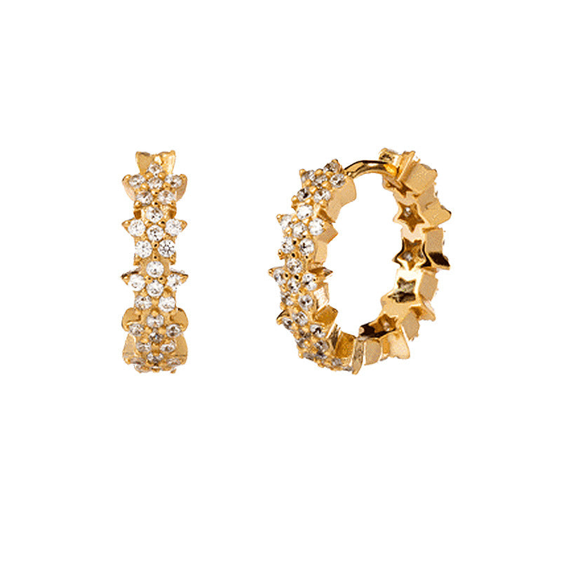 Sier Needle Light Luxury Geometric Inlaid Zircon Ear Simple Fashion Earrings