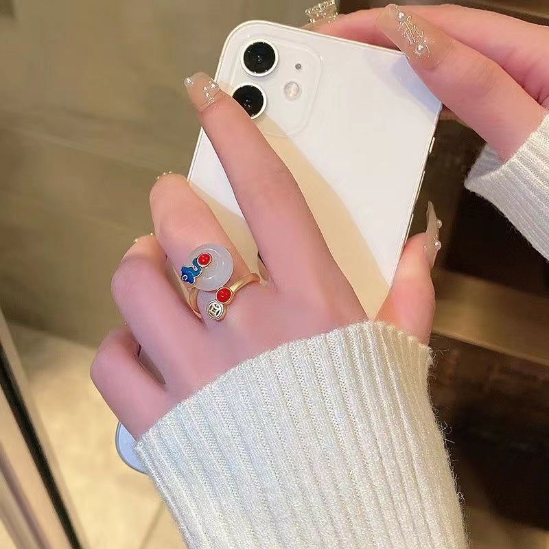 Palace Retro Style Imitation White Jade Ring