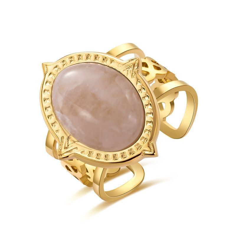 Natural Stone Titanium Steel Vintage Golden Rings