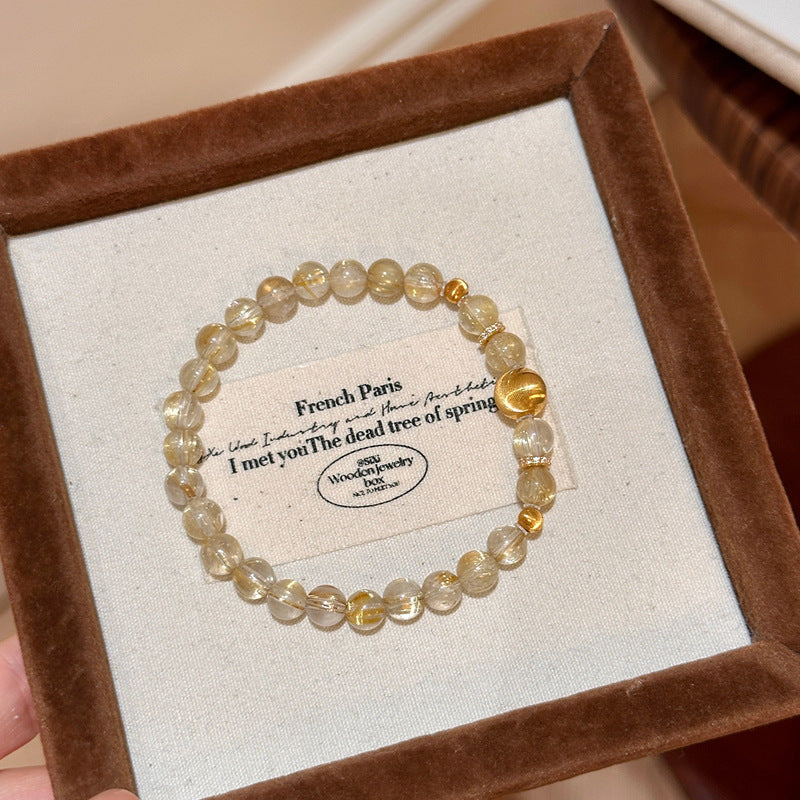 Women's Cat Eye Natural Citrine Gold Rutilated High-grade Beaded Light Luxury Bracelets