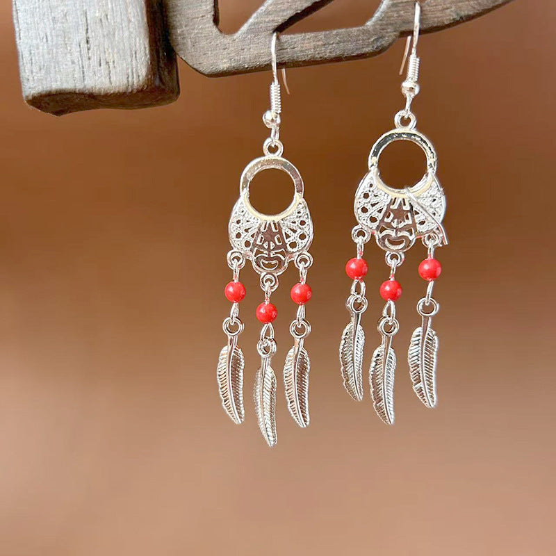 Sier Ethnic Style Peacock Retro Ear Hook Vintage Scenic Spot Earrings