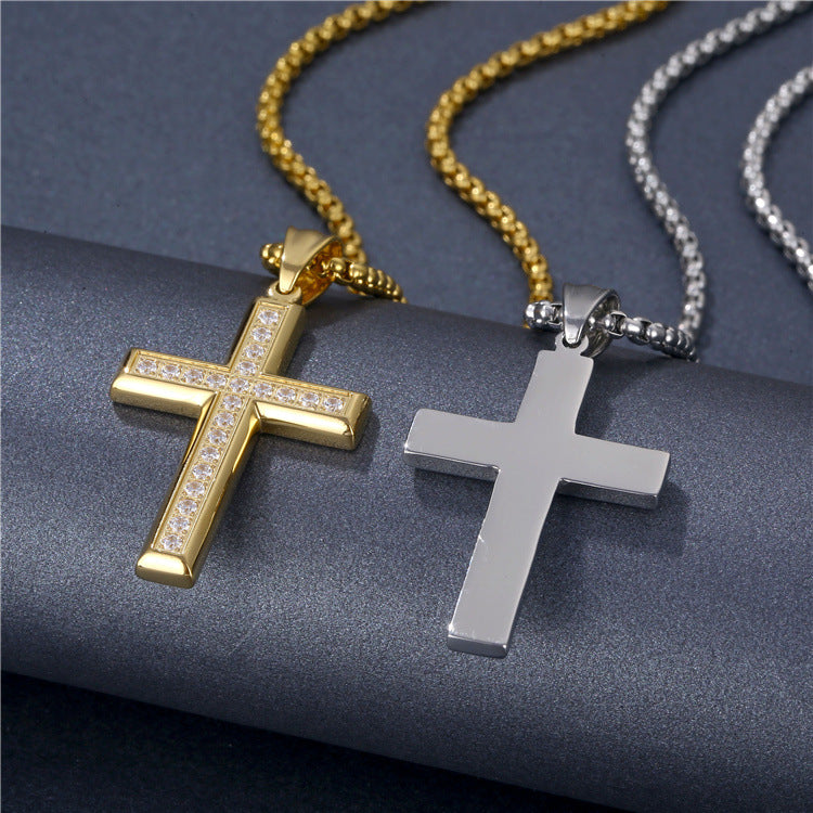 Women's Light Luxury Minority Stainless Steel Cross Sweater Chain Necklaces