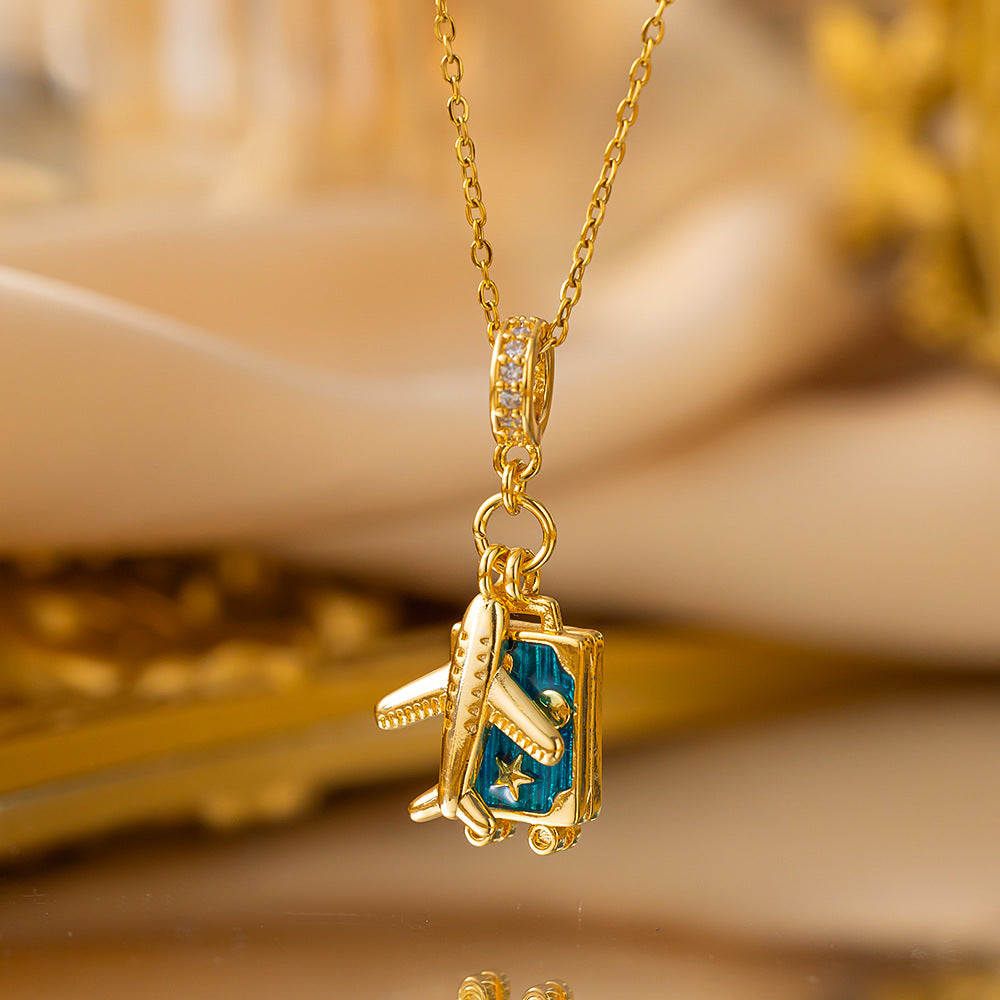Female Rainbow Dripping Oil Camera Suitcase Aircraft Pendants