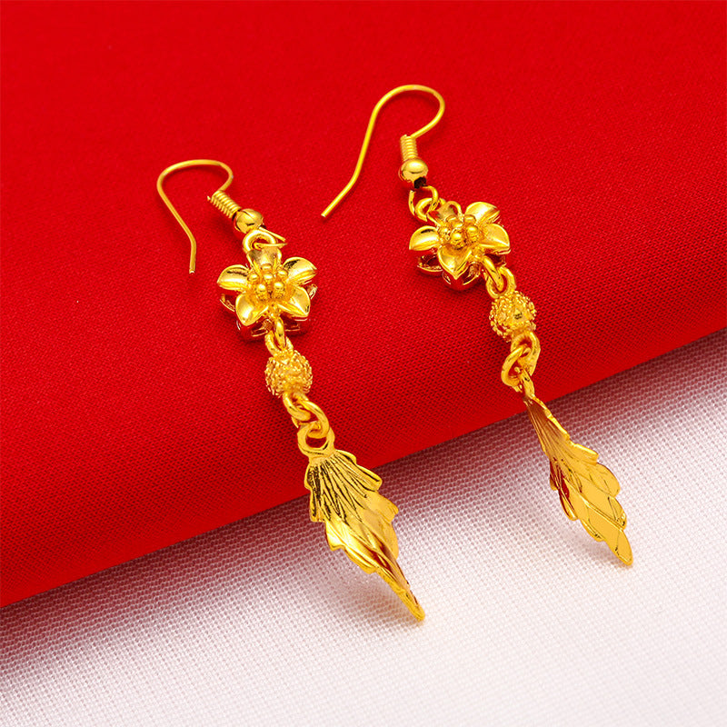 Women's Vietnam Placer Gold Brass Gold-plated Leaf-shaped Earrings