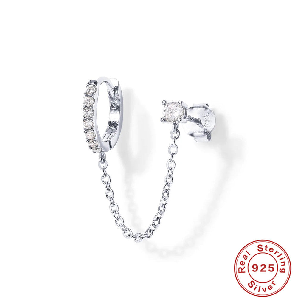 Sterling Sier Single Row Diamond Tassel Earrings