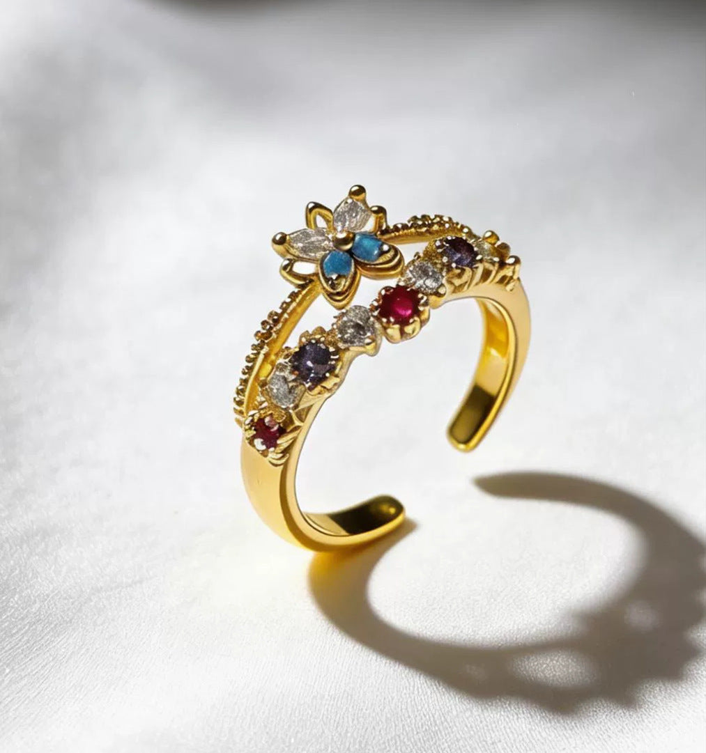 Light Luxury Full Rhinestone Zircon Retro Opening Personality High Sense Rings