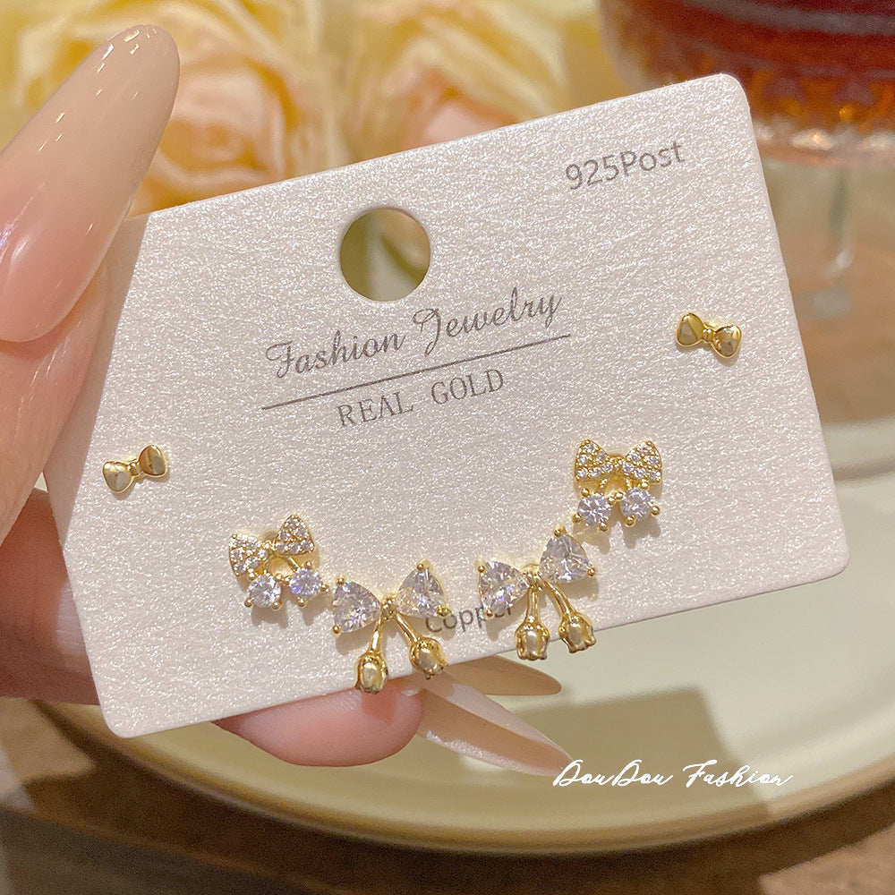 Women's Needle One Card Three Pairs Earings Small Delicate Summer High-grade Stud Earrings