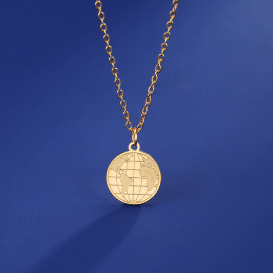 Women's & Men's Round Plate Earth Stainless World Map Pendants