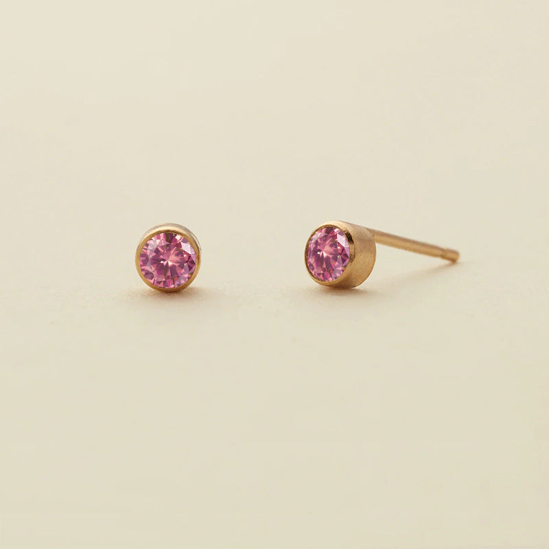 Rhinestone Color Niche Stainless Steel Gold Plated Ear Stud Earrings