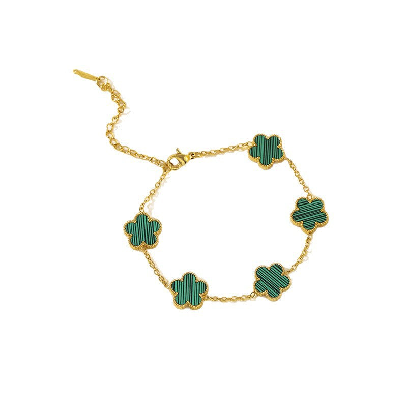 Parthenocissus Grass Pork Belly Five-leaf Light Luxury High-grade Female Stainless Bracelet