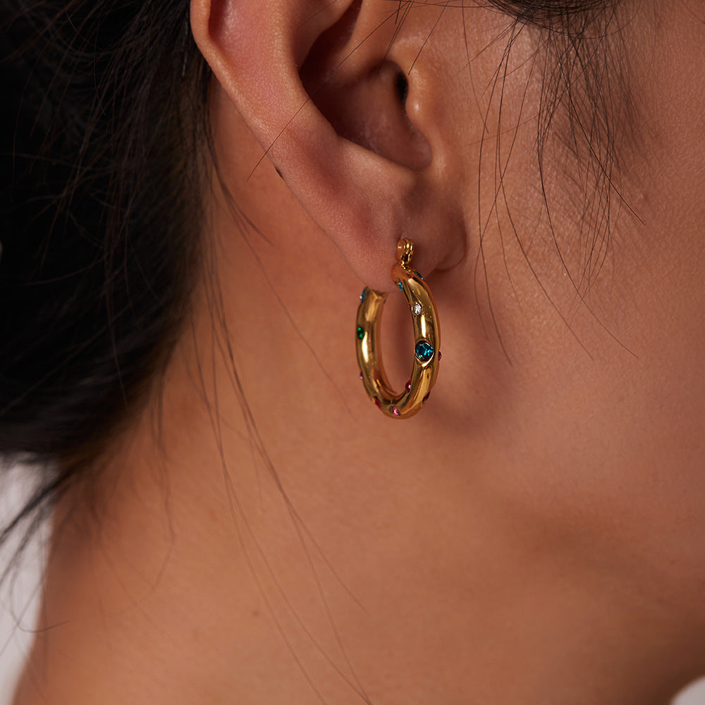 Women's Personalized Stainless Steel Hoop Inlaid Pearl Earrings