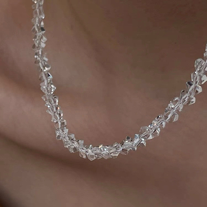 Women's Super Fairy Style Light Luxury Glass Crystal Niche Clavicle Necklace