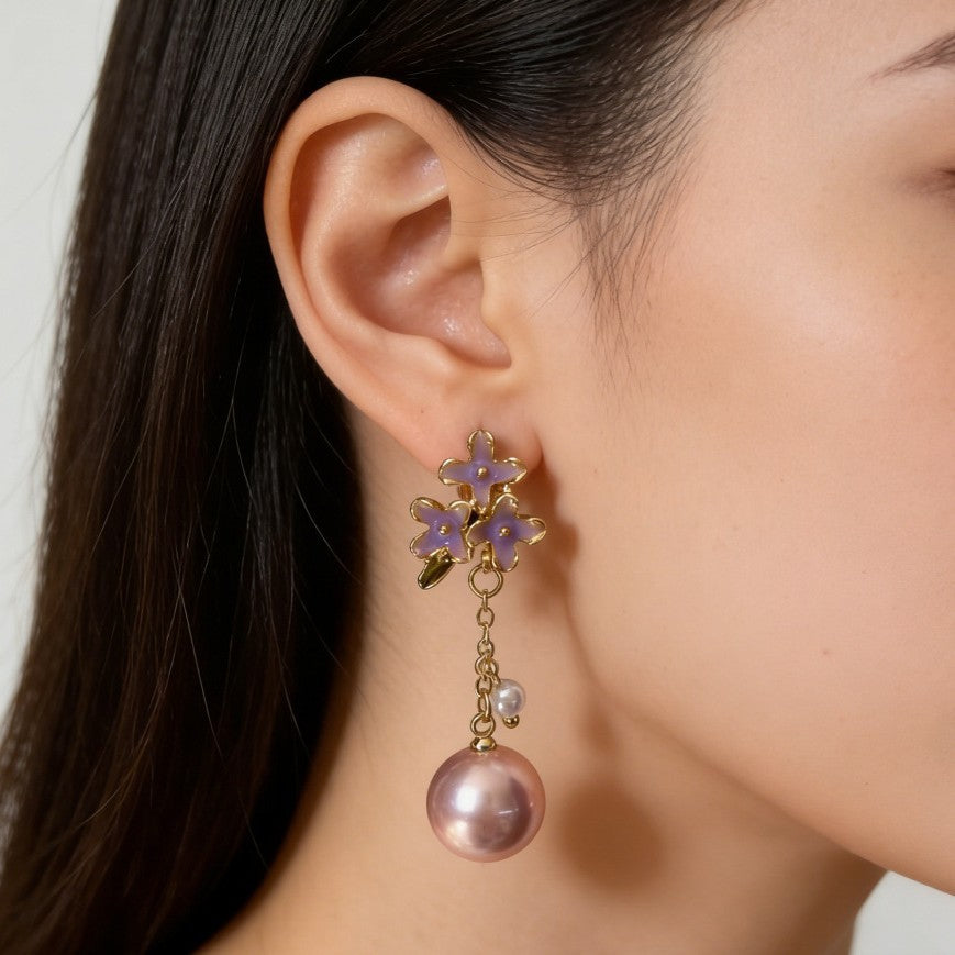 Women's Petal Pearl Mori Style Niche Design Stud Earrings