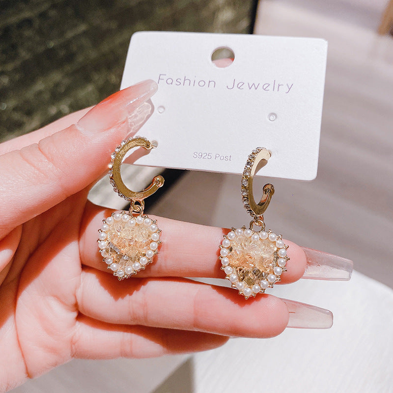 Diamond Pearl Crystal Love Shaped Style Earrings