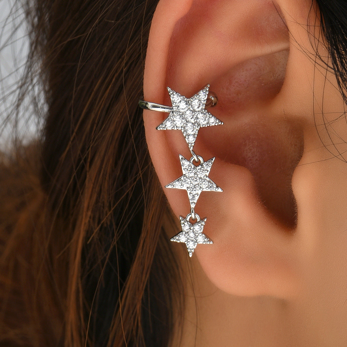 Niche High-grade Star Ear Clip Micro Inlaid Zircon Light Luxury Earrings
