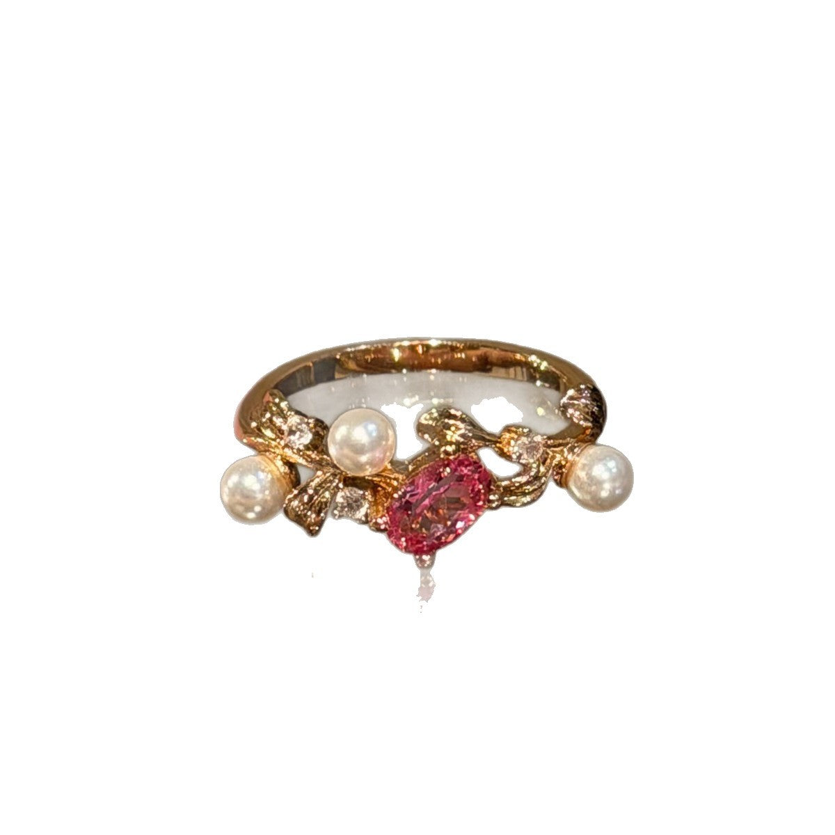 One Garland Rhinestone Champagne Gold Pearl Ring