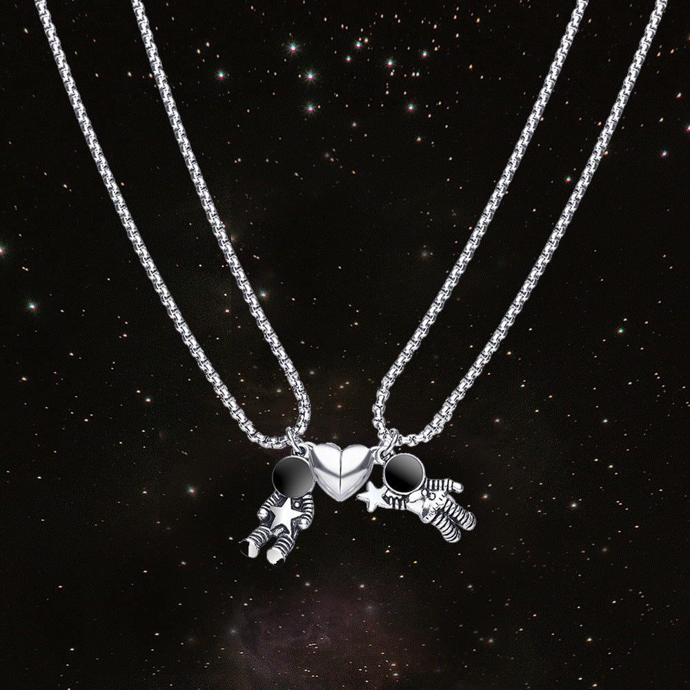 Women's & Men's Creative Spaceman Couple Magnet Suction Astronaut Necklaces
