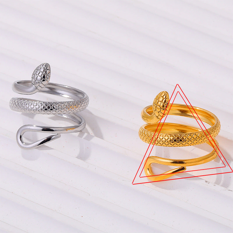 Women's Stainless Steel Classic Texture Snake Design Hollow Adjustable Rings