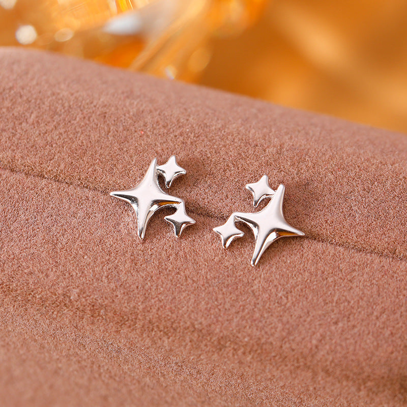 Three Four Stars Ear Street Style Cool Handsome Trendy Cross Stud Earrings