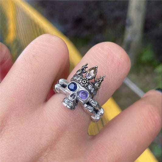 Skull Thai Sier Blue Purple Zirconium Female Trendy Light Luxury Ring