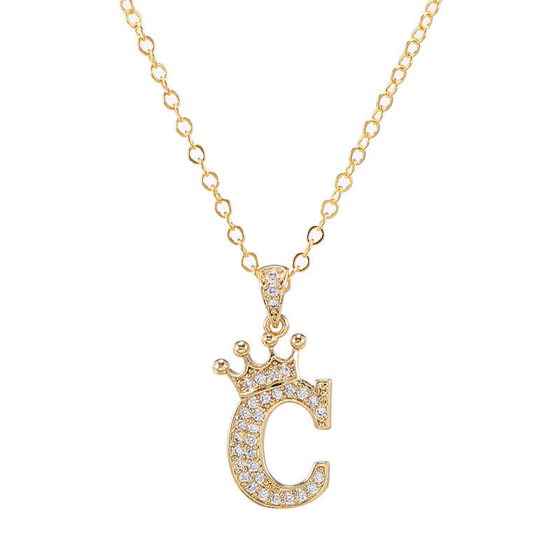 Zircon Crown English Letter Design Gold Clavicle Necklace