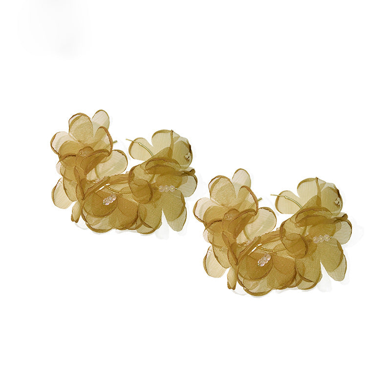 Exaggerated Net Yarn Flowers Female Circle Temperamental Everyday Earrings